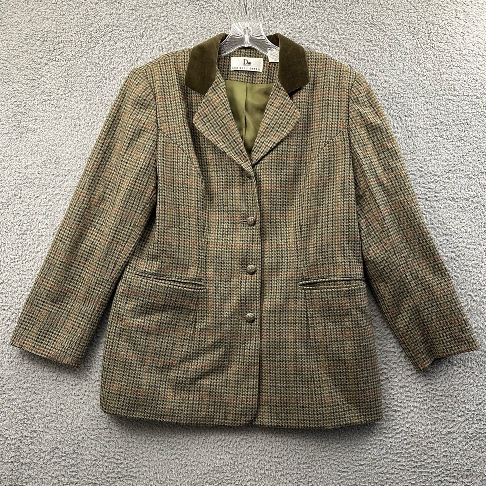 Vintage Danielle Martin Plaid 100% Wool Blazer Jacket 12 Academia Preppy Size 12